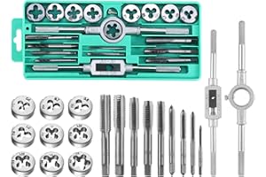 Faankiton 20PZ Set Maschi e Filiere per Filettatura, Set Taglio Filettatura, Set per Filettatura M3-M12, Assortimento di Maschi e Filiere, Filiera per Filettatura con accessori per chiavi a rubinetto