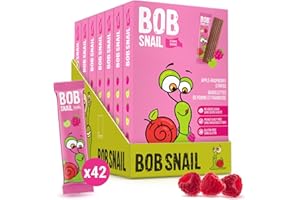 BOB SNAIL ROLL Bob Snail Fruit Leather Stripes – Raspberry Flavor – Sugar Free, Vegan, Natural Healthy Fruit Snacks for Adults and Kids, Bulk Candy Family Box, 42 Bars (Pack of 7, 588g)