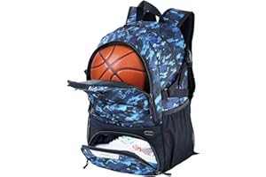 WOLT Football Bag with Boot Compartment Basketball Backpack with Ball Holder Sports Backpack with Water Bottle Pocket