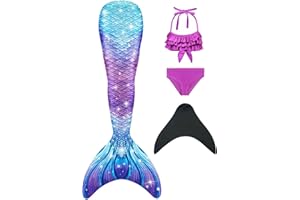 Pyjacos Meerjungfrauenflosse Mädchen Neuer Mermaid Tail, 4 Stück Set