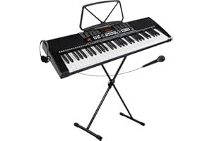 McGrey LK-6120-MIC Keyboard Set - Einsteiger-Keyboard mit 61 Leuchttasten - 255 Sounds und 255 Rhythmen - 50 Demo Songs - Inklusive Mikrofon - Spar-Set inkl. X-Keyboardständer und Kopfhörer - Schwarz