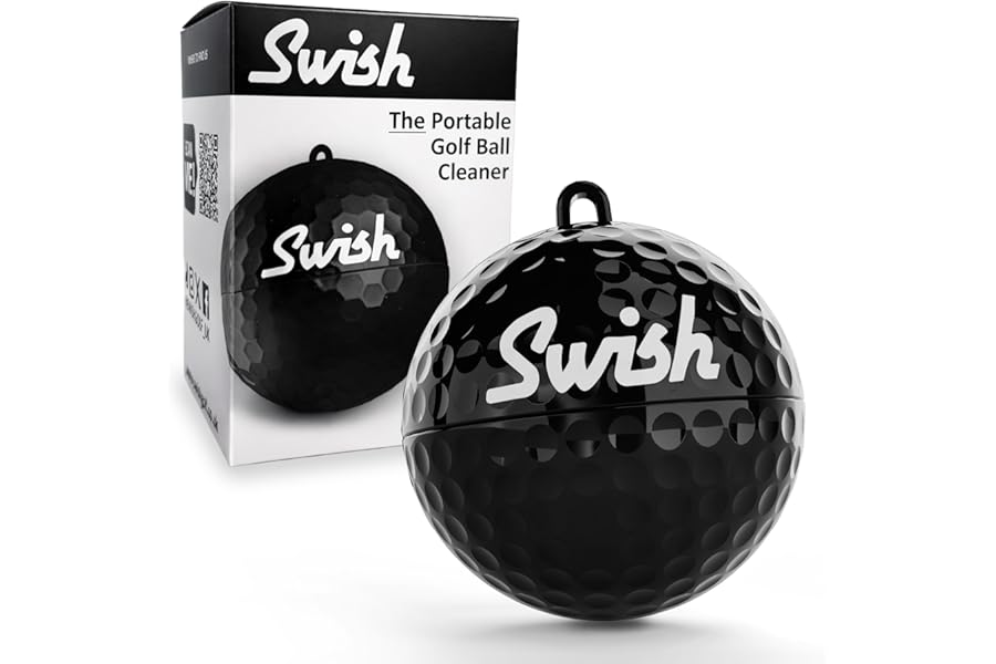 Swish Portable Golf Ball Cleaner - Compact Golf Ball Cleaning Kit & Golf Bag Accessory - Quick & Simple Cleaning with Clip-On Design and Separate Belt Towel, Ideal Golf Gift for Men & Women