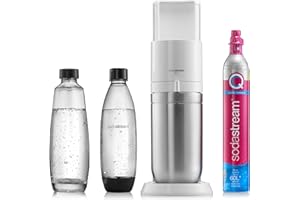 Sodastream Gasatore Duo Per Trasformare L'Acqua In Acqua Frizzante, colore bianco, include 1 bottiglia in plastica e 1 una bottiglia in vetro e cilindro di co2