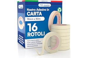 DNK TRADE Nastro di Carta - 16 Rotoli di Nastro da Imbianchini 19mm x 50m - Carta Gommata Professionale 19x50 Riciclabile per Mascheratura Pittura e Imbiancatura
