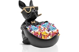 Huhote Bulldogge Schlüssel Schale, Französische Bulldogge Skulptur Deko, Großer Mund Aufbewahrungsbox, Bulldogge Figuren Statue für Flur, Wohnzimmer, Büro, Badezimmer, Schlafzimmer (Schwarz)