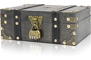 Forbabe Wooden Treasure Chest 24 x 17 x 10 cm - Vintage Treasure Chest with Lock Pirate Treasure Chest Children, Gift Chest Treasure Chest Wedding for Storage Decoration (Grey)