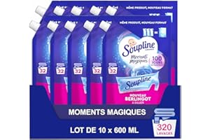 SOUPLINE - Berlingot Eco-Recharge Adoucissant à Diluer Câlin d'Amour - Parfum Intense & Longue Durée - Douceur Irrésistible - Lot de 10 Recharges x 600ml