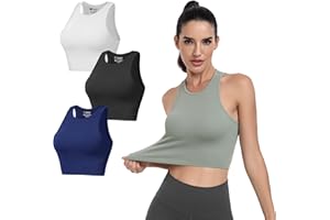 Yaavii Women's Basic Crop Tops - Seamless Ribbed Sport Tank Tops Racerback Sleeveless Top Summer Causal Yoga Gym Shirts