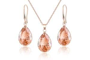 Linawe Crystal Jewellery Sets for Women, Imitation Diamond Pendant Necklace, Rhinestone Drop Dangle Earrings, Birthstone Cubic Zirconia Matching Wedding Jewellery, 14K Gold/Rose Gold/Silver Tones