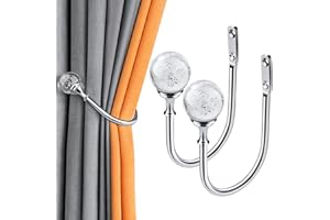 PLUZLUCE Premium Curtain Holdback 2 Pieces, Drapery Wall Mounted Hooks Bubble Crystal Ball Decor Curtain Tie Backs, Heavy Duty Metal Window Curtain Hook Backs With Screws for Living Room, Bedroom, Study Room