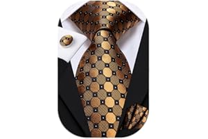 Hi-Tie Mens Tie Set Silk Necktie with Pocket Square Cufflinks Set Striped Necktie for Wedding Business