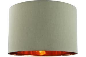 Contemporary and Chic Olive Green Cotton 10" Table or Pendant Circular Drum Lamp Shade with Shiny Copper Inner - 60watt Maximum by Happy Homewares