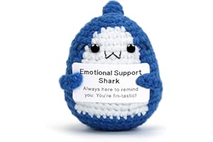 HUKUMA Positive Geschenke Hai Kuscheltier,Gehäkeltes Emotional Support Geschenk,Positives Häkelhai,Pocket Hug für Beste Freundin,Cute Stuff Kleine Unterstützungstier Gehäkeltes für Hai-Liebhaber