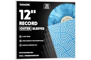 TAKMORK 25 custodie per dischi in vinile da 12", per dischi in vinile, per esterni, in vinile trasparente, spessore 3 ml, confezione da 25 pezzi, trasparente, Maniche esterne in vinile