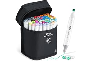 Ohuhu - Rotuladores permanentes de doble punta, 60 colores, resaltadores con estuche de transporte para dibujo, boceto o colorear, para adultos, para subrayado y resaltar (60 colores)