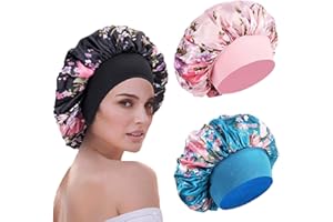 WUBAYI 3 Pcs Soft Satin Bonnet, Silk Bonnet Hair Wrap for Sleeping, Sleeping Hair Care Cap Bonnets, Night Sleeping Head Cover Sleeping Hat for Women and Girls Curly Hair
