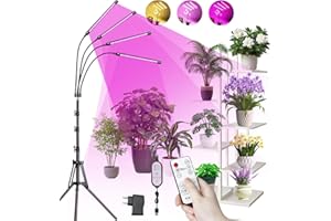 Anluomania Lámpara de Planta 4 Cabezas, Lámpara de Cultivo, Luces de Crecimiento Espectro Completo, con Soporte, Lampara de Crecimiento con Temporizador 4/8/12H, 10 Niveles Regulables, 3 Modos