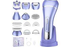 Focenat 7 en 1 Rasoir Electrique Femme,Tondeuse Bikini Femme,Tondeuse Femme Intime,Epilateur electrique,IPX7 Étanche,avec Station de Charge USB,pour La Visage Bras Jambes Aisselles Bikini (Violet)