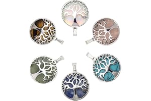 TOAOB THE ONE AND ONLY BABY TOAOB 6 Pièces 27mm Rond Pendentif Arbre de Vie avec D'alliages et Pierres Precieuse Naturelles Cristal de Guérison pour les Découvertes de Bijoux
