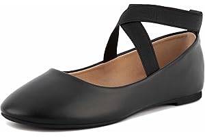 MaxMuxun Womens Ballerina Ankle Elastic Crossing Strap Round Toe Comfy Pump Shoes
