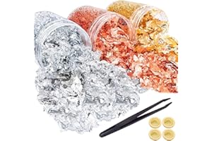 ZUZGO Foglia Oro Decorazione Fiocchi di Foglie Oro Foglia Argento Lamina Imitazione per Artigianato e Arte Unghie Pittura(Oro + Argento + Rame)