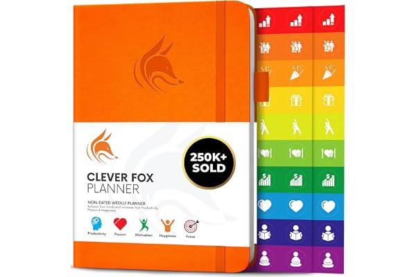 Planificateur Clever Fox - Agenda Personnel pour Booster Productivité, Motivation, Attention, Bonheur de Vie, Succès et Atteindre vos Objectifs – Journal du Quotidien et Hebdomadaire - Orange