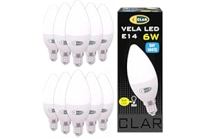 CLAR – Bombilla LED E14 Tipo Vela 6W, Casquillo Fino, Luz Neutra 4000K, Bajo Consumo y Diseño Clásico Decorativo (Pack 10)