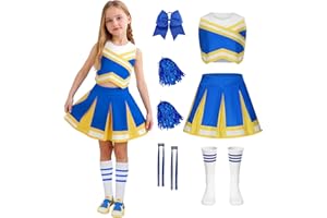 Luckyou Costume Cheerleader per Bambina Vestito Cheerleader Bambina con parrucca brillante, pompon e fiocco per Carnevale Halloween Fancy Dress Up