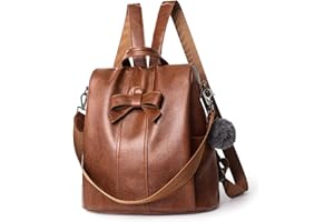 NICOLE & DORIS Modne plecaki damskie skórzany plecak antykradzieżowy codzienny plecak damski plecak konwertowalny plecak torby na ramię torby szkolne z pomponem, Brązowy, L, Nowoczesny