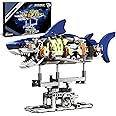 QLT Ideas Mechanical Shark Building Set -with Display Stand and Light, Marine Animal with Technik Linkage Function, Gift for Adults, Ocean & Mechanical Enthusiasts (Compatible with Lego Fish Tank)