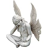 Design Toscano PD1539 Fate del Giardino Segreto, Statua Fata Che Fissa, off Bianco, 15x19x25.5 cm