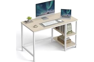VASAGLE Bureau d'Ordinateur, 120 x 60 x 76 cm, Table Informatique, Style Moderne, pour Bureau à Domicile, Chambre à Coucher, Salon, Beige Naturel et Blanc Perle LWD047N02