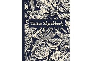Tattoo Sketchbook: Tattoo artist sketchbook, 120 large blank pages (8.5" x 11") plus dot graph paper & monochrome blackout cover (bird / rose / heart)