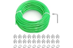 hannger 5MM Wire Rope, 30M PVC Coated Wire Cable Metal Steel Cable Trellis Kit, Multi-use Clothes Line Cable for T Post/Climbing Grapevines Plants Outdoor/String Light Hanging Kit