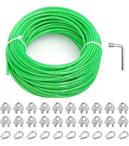 Set Câble Acier Galvanisé 40m, 5mm, 6x19 + 6 Serre-câbles Et 2 Tendeurs à Cage Crochet-oeil - Pour Clôture, Bateau, Bricolage - 3