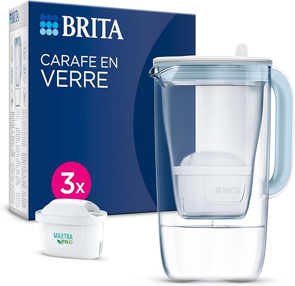BRITA carafe filtrante en verre bleu clair (2,5 L) incl. 3 filtre MAXTRA PRO ALL-IN-1 – réduit les PFAS et le calcaire - 1