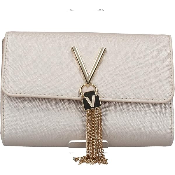 Pochette Valentino Divina Argento - Tracolla A Catena, Pelle Effetto Ciottolato