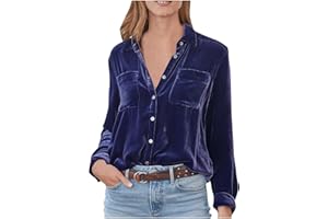 TURWXGSO Women's Velvet Shirts UK Sale Retro Long Sleeve Blouses Solid Color Tops Office Work Business Formal Shirts Regular Fit Button Down Blouses with Pockets