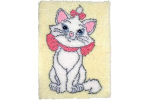 LEE MY Little Beauty Cat Latch Hook Kits Rug The Classic Latch Hook Craft Kit, The Classic Latch Hook Craft Kit Large-Rug Sewing Kit,White,50cm/20inch