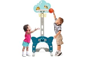 NUKIED Centro Deportivo 4 en 1 para Niños|Baloncesto | Fútbol | Lanzamiento del Anillo | Golf | Actividad para Niños pequeños|Canastas Baloncesto Infantiles Exterior Interior Altura Ajustable