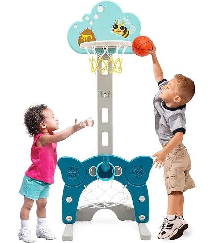 Panier De Basket Enfant 3-en-1 Hoopyosms - Football + Lancer Anneaux - Hauteur Réglable