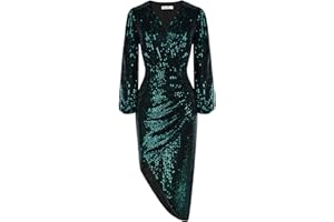 GRACE KARIN Vestito Donna Elegante Tubino Maniche Lunghe Vita Alta V-Scollo Orlo Asimmetrico a Paillettes da Party