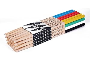 Vaisoeny Baquetas, baquetas 5A con empuñadura de goma antideslizante, 12 pares de baquetas clásicas de madera de arce para niños y adultos, accesorios profesionales de percusión para instrumentos.