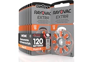 UDIVITA 120 Hearing Aid Batteries Size 13. Rayovac Extra - 15 Blisters of 8 Batteries