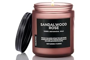 ‎M&SENSE M&SENSE Świeca Zapachowa Sandałowiec i Róża 200g, 50 Godzin Długotrwałego Spalania - Naturalny Wosk Sojowy o Intensywnej Aromacie, 1 Knotki (Dekoracja Domu, Prezent na Nowe Mieszkanie)