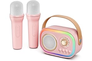 ETPARK UPGRADE Karaoke Machine for Kids Adults, Portable karaoke machine with 2 microphones,5 LED Party Lights & 12 Voice Effects, Kids toys girls toys Christmas Birthday Gifts for Girls Aged 3-18 Years Old