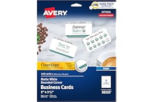 Avery 88220 dwustronnie zaokrąglone Czyste wizytówki atramentowe & 44, 2 x 3,5 & 160 Białe 44 x 44;