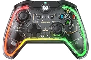 Controlador de PC, BIGBIG WON Rainbow Lite Controladores de Juegos con Cable para PC RGB, Controlador de Choque Dual para Switch/Windows, Controlador para PS4 a Través de R90 Controlador de Juegos