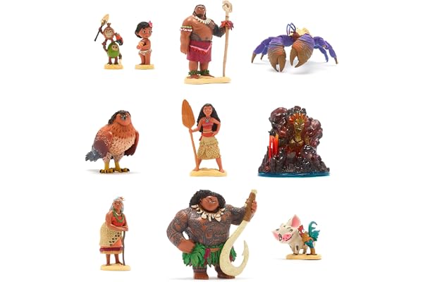 Disney Store Official Coffret de Figurines Deluxe Vaiana, 10 pièces, Figurines pour Enfant Dont Vaiana, Maui, Pua et Hei Hei et Plus Encore, à partir de 3 Ans