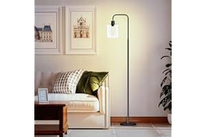 TONGLIN Lampadaire Sur Pied Salon Avec Abat-Jour en Verre, Lampadaire Avec E27 Ampoules LED, Interrupteur au Pied,Lumière Chaude,Lampadaires Pour le Bureau, l'Étude-Noir